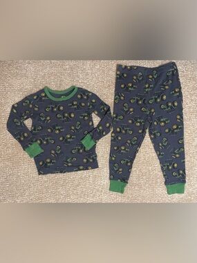 John Deere Navy Tractor Print Pajama Set with Green Trim